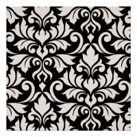 Flourish Damask Art I Cream on Black
