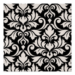 Flourish Damask Art I Cream on Black Poster