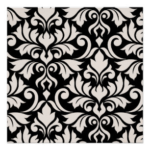 Flourish Damask Art I Cream on Black Poster