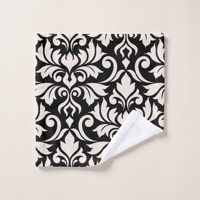 Flourish Damask Art I Cream on Black Wash Cloth (Wash Cloth)