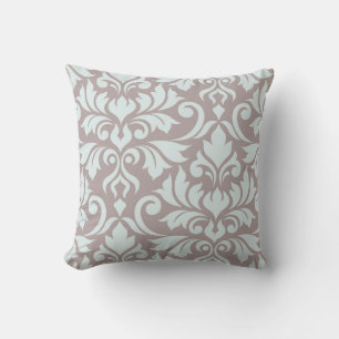 Flourish Damask Art I Duck Egg Blue on Taupe Cushion