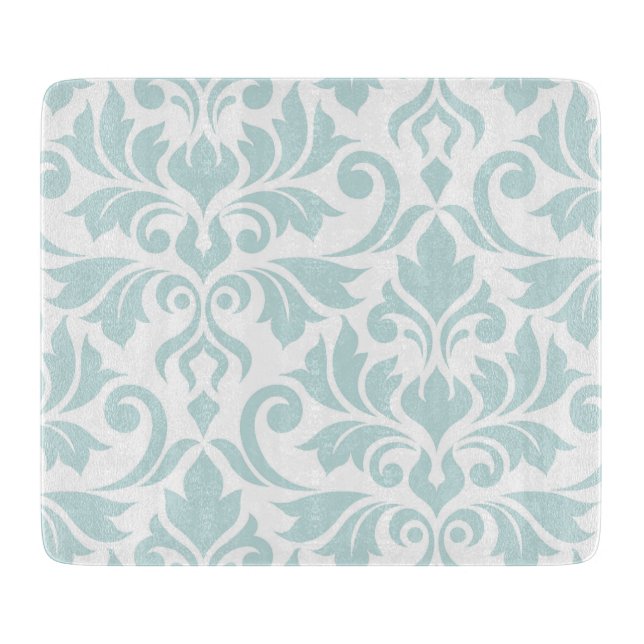 Flourish Damask Art I Duck Egg Blue on White Cutting Board (Front)