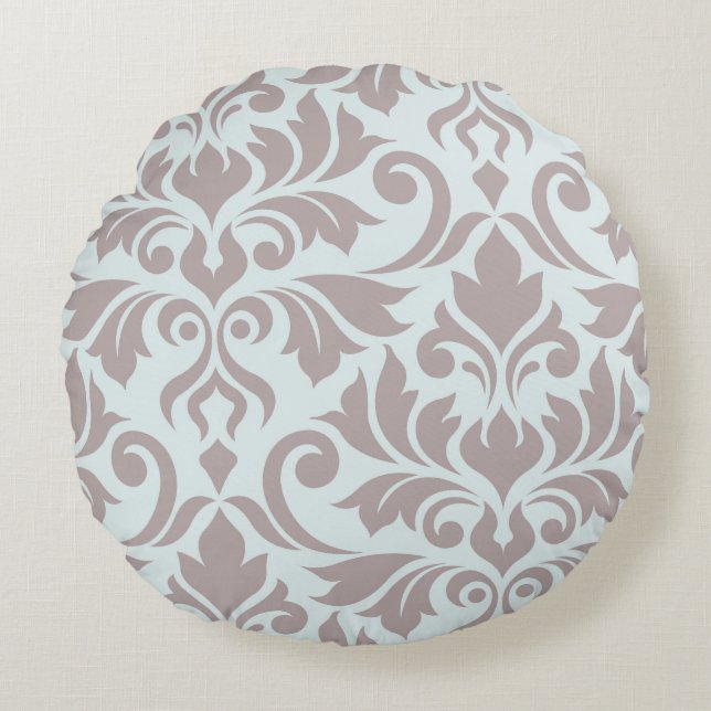 Flourish Damask Art I Taupe on Duck Egg Blue Round Cushion (Front)