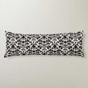 Flourish Damask Big Pattern Black on Cream Body Cushion