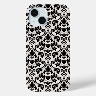Flourish Damask Big Pattern Black on Cream iPhone 15 Case