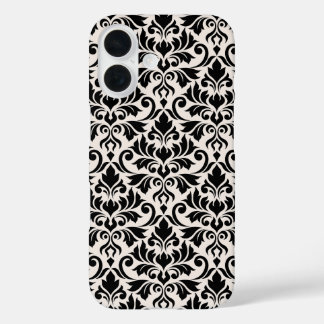 Flourish Damask Big Pattern Black on Cream iPhone 16 Case