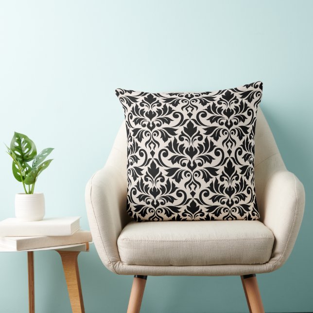 Flourish Damask Big Pattern Black on Cream Cushion (Chair)