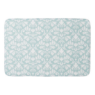 Flourish Damask Big Pattern White on Duck Egg Blue Bath Mat