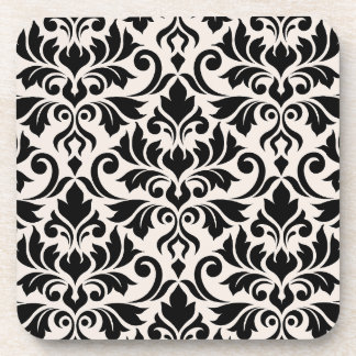 Flourish Damask Lg Pattern Black on Cream Coaster