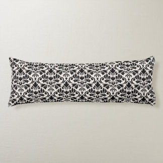 Flourish Damask Pattern Black on Cream Body Cushion