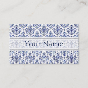Flourish Damask Pattern - blue Business Card