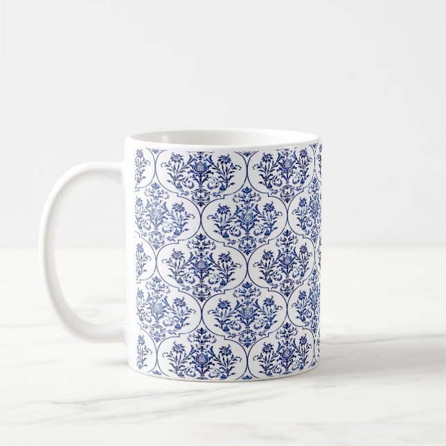 Flourish Damask Pattern - blue Coffee Mug (Left)