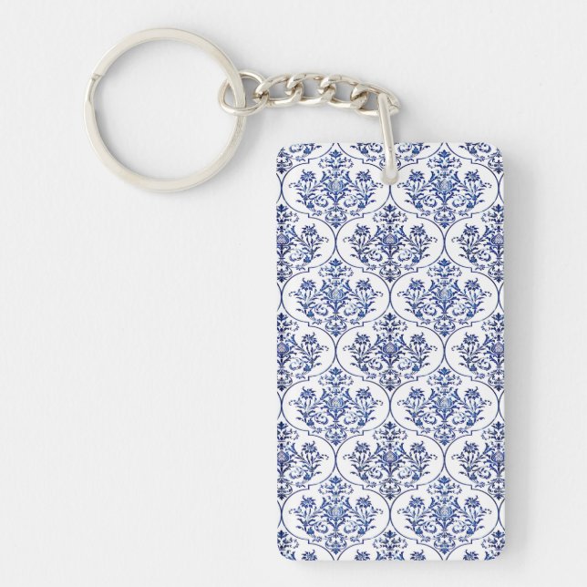 Flourish Damask Pattern - blue Key Ring (Front)