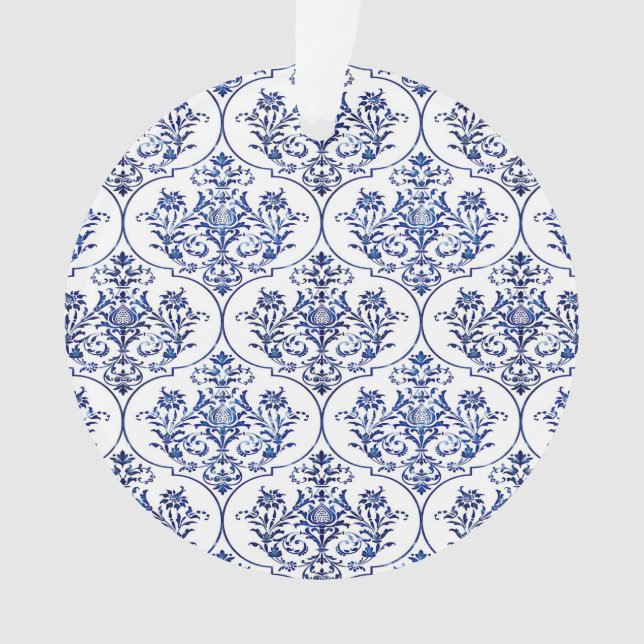 Flourish Damask Pattern - blue Ornament (Front)