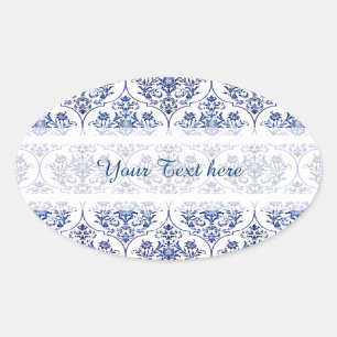 Flourish Damask Pattern - blue Oval Sticker