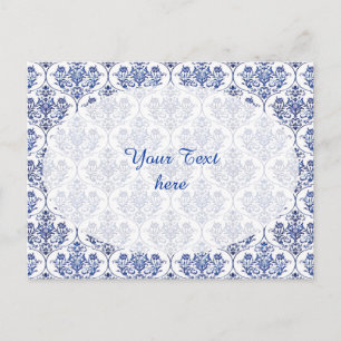 Flourish Damask Pattern - blue Postcard