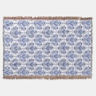 Flourish Damask Pattern - blue Throw Blanket