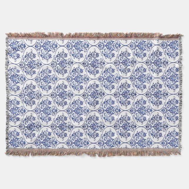 Flourish Damask Pattern - blue Throw Blanket (Front)