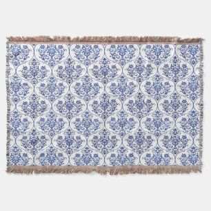 Flourish Damask Pattern - blue Throw Blanket