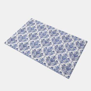 Flourish Damask Pattern - blue + your idea Doormat