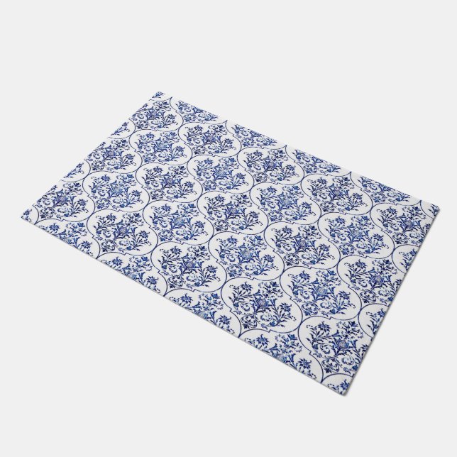 Flourish Damask Pattern - blue + your idea Doormat (Angled)
