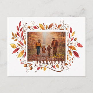 Flourish fall leaves custom photo Thanksgiving Holiday Postcard