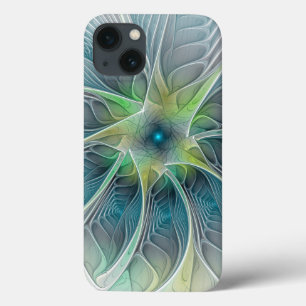Flourish Fantasy Modern Blue Green Fractal Flower iPhone 13 Case