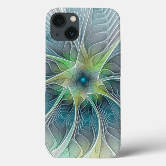 Flourish Fantasy Modern Blue Green Fractal Flower Case-Mate iPhone Case (Back)