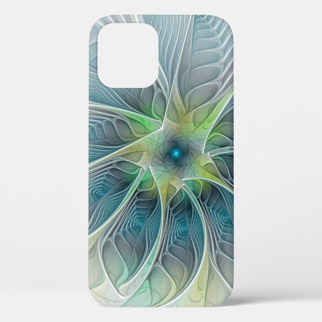 Flourish Fantasy Modern Blue Green Fractal Flower Case-Mate iPhone Case (Back)