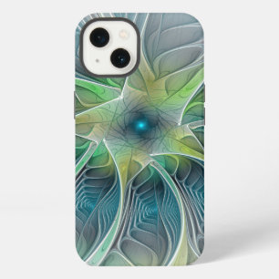 Flourish Fantasy Modern Blue Green Fractal Flower iPhone 13 Case