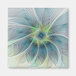 Flourish Fantasy Modern Blue Green Fractal Flower Magnet