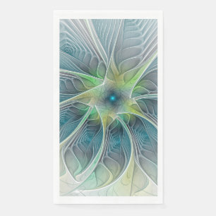 Flourish Fantasy Modern Blue Green Fractal Flower Napkin