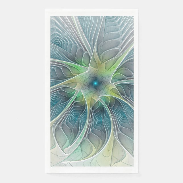 Flourish Fantasy Modern Blue Green Fractal Flower Napkin (Front)