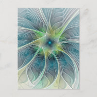 Flourish Fantasy Modern Blue Green Fractal Flower