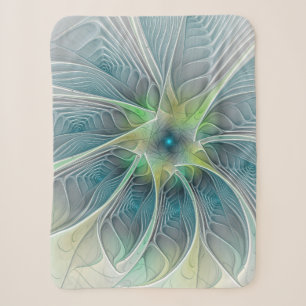 Flourish Fantasy Modern Blue Green Fractal Flower Sherpa Blanket