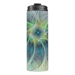 Flourish Fantasy Modern Blue Green Fractal Flower Thermal Tumbler