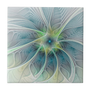 Flourish Fantasy Modern Blue Green Fractal Flower Tile