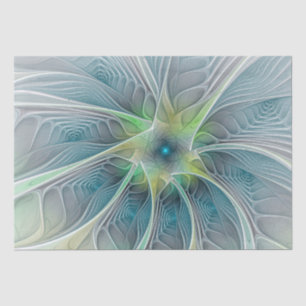 Flourish Fantasy Modern Blue Green Fractal Flower Tissue Paper