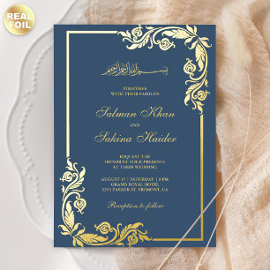 Flourish Floral Border Blue Islamic Wedding Gold