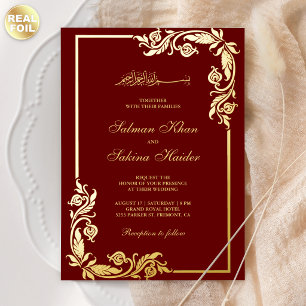 Flourish Floral Border Red Islamic Wedding Gold