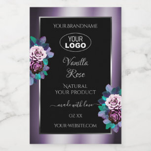 Flourish Floral Purple Black Product Labels Logo
