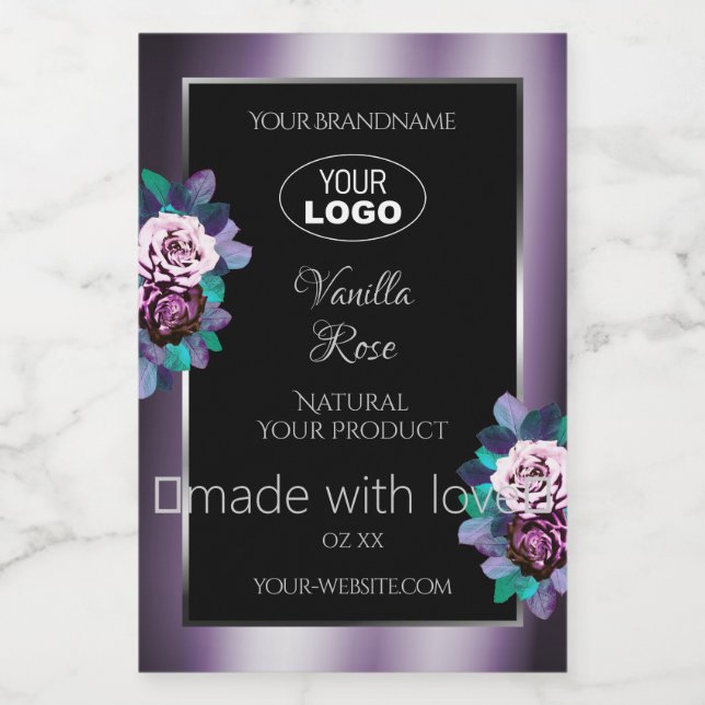 Flourish Floral Purple Black Product Labels Logo (Single Label)