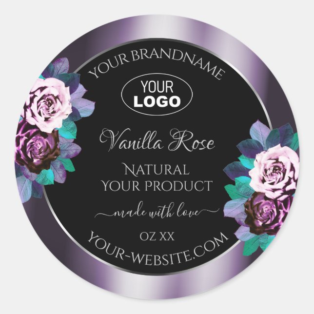Flourish Floral Purple Black Product Labels Logo (Front)