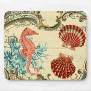 flourish french modern vintage seashell seahorse mouse pad