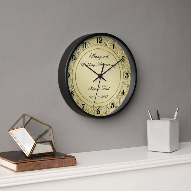 Flourish Gold 50th Wedding Anniversary Clock (Office)