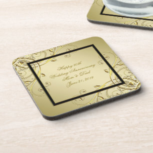 Flourish Gold 50th Wedding Anniversary Coaster
