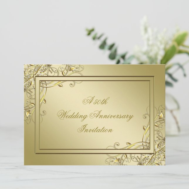 Flourish Gold 50th Wedding Anniversary Invitation (Standing Front)