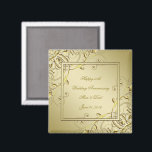 Flourish Gold 50th Wedding Anniversary Magnet<br><div class="desc">A Digitalbcon Images Design featuring a gold colour and flourish design theme with a variety of custom images, shapes, patterns, styles and fonts in this one-of-a-kind "Flourish Gold 50th Wedding Anniversary" Square Magnet. This elegant and attractive design comes complete with customisable text lettering both on the front and the reverse...</div>