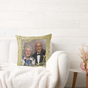 Flourish Gold 50th Wedding Anniversary Photo Cushion