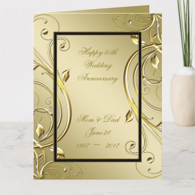 Flourish Gold Black 50th Anniversary 8.5 x 11 Card (Front)
